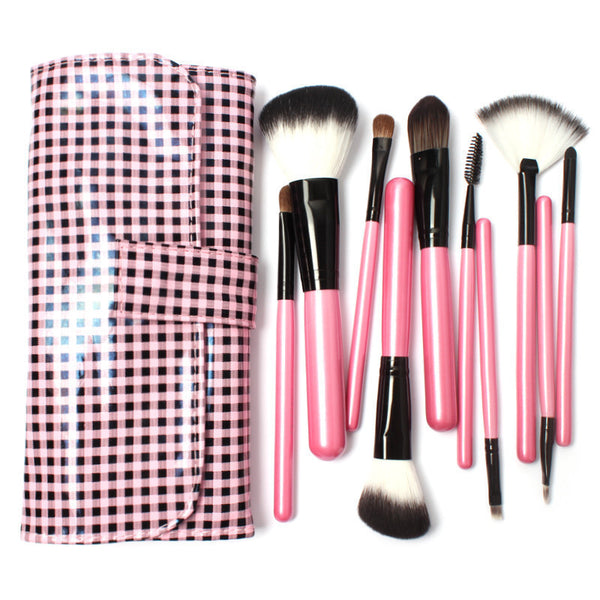 10 PCs Makeup Brushes Kit with pink Leather pouch