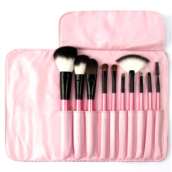 10 PCs Makeup Brushes Kit with pink Leather pouch