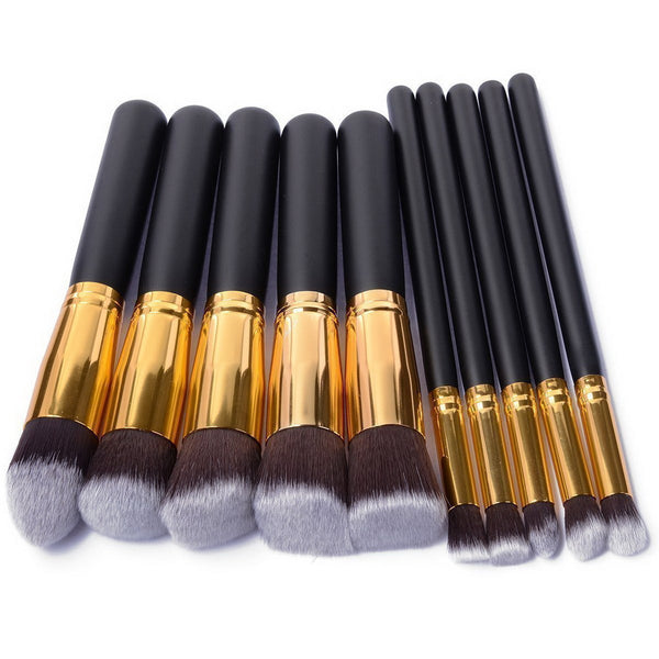 10 Piece Pro Makeup Brush Set  (Black and Gold)