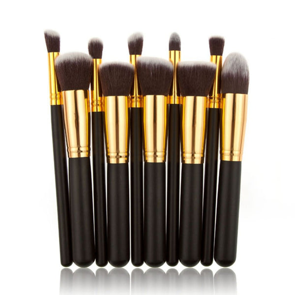 10 Piece Pro Makeup Brush Set  (Black and Gold)