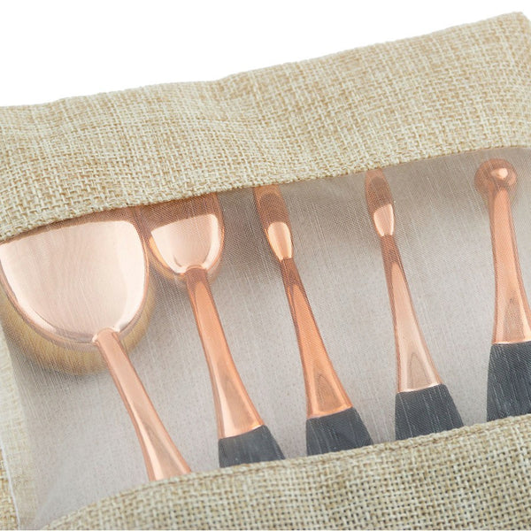 (Hot sale) Rose Gold 10 pcs/5 pcs Tooth Brush Shape Oval Makeup Brush Set MULTIPURPOSE Professional Foundation Powder Brush Kit with Bag