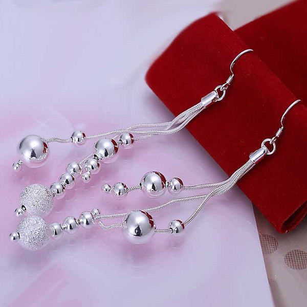 Wholesale High Quality Jewelry Silver Plated Three Line Beads Earrings for Women best gift SMTE006