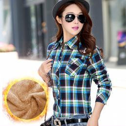 Tops Blusa Camisa Femininas Autumn winter warm cotton long-sleeved thick velvet women's plaid shirt  flannel  office shirts