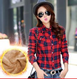 Tops Blusa Camisa Femininas Autumn winter warm cotton long-sleeved thick velvet women's plaid shirt  flannel  office shirts