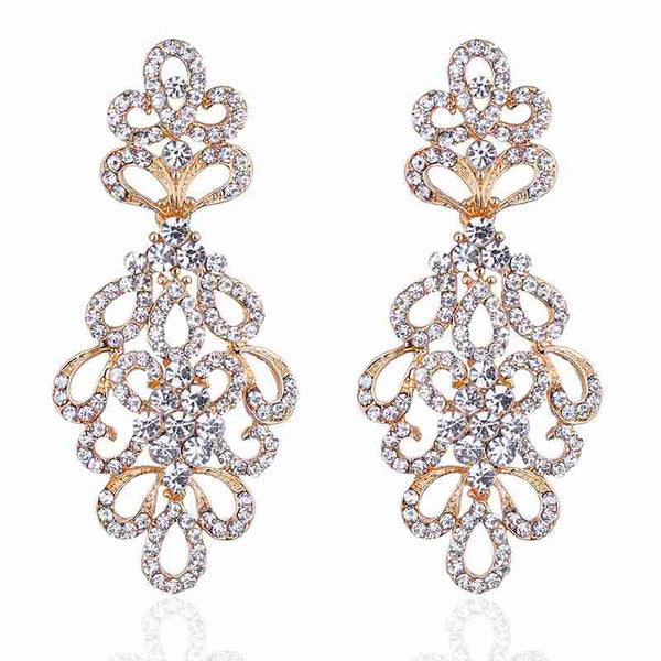 Top Quality Luxury Austrian Crystal Bridal Drop Earrings for Women Gifts Gold Plated Elegant Dangle Long Earrings EH177