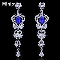 Minlover Austrian Crystal Platinum Plated Chandelier  Earrings Bridal Long Drop Wedding Earrings for Women EH163