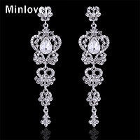 Minlover Austrian Crystal Platinum Plated Chandelier  Earrings Bridal Long Drop Wedding Earrings for Women EH163