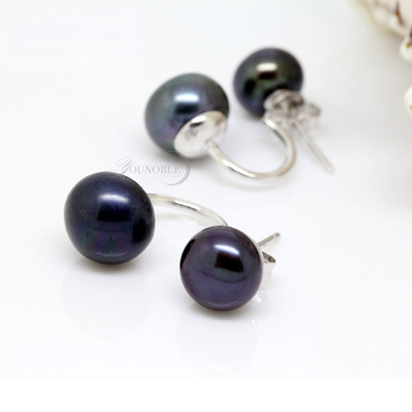 Real Natural Double Pearl Earrings 925 sterling silver jewelry,blacl freshwater pearl earrings for women girl birthday best gift