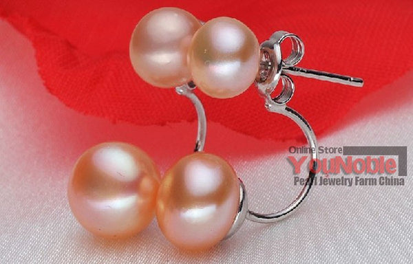 Real Natural Double Pearl Earrings 925 sterling silver jewelry,blacl freshwater pearl earrings for women girl birthday best gift