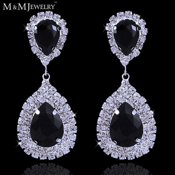 Waterdrop Crystal Bridal Silver Long Drop Earrings for Women Wedding Jewelry Gift for Christmas EH003