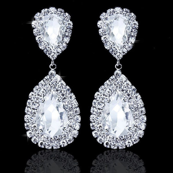 Waterdrop Crystal Bridal Silver Long Drop Earrings for Women Wedding Jewelry Gift for Christmas EH003