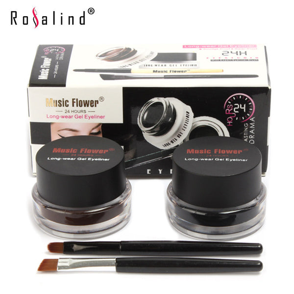 Rosalind Eyes Makeup 2 in 1 Black + Brown Colors Long-Wear Gel Eyeliner with Small Brushes Perfect Cosmetic Brand Music Flower