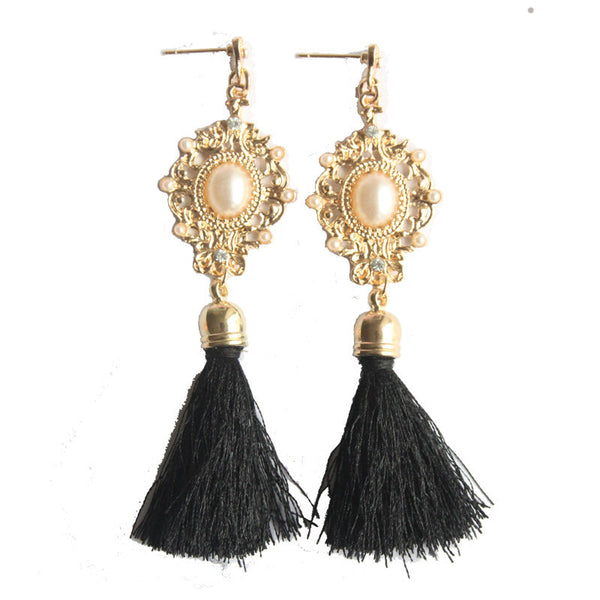 Retro Royal Fashion Gems White Ocean Flow Tassel Temperament Ethnic Wire Drop Earrings Jewelry Accessory for Women