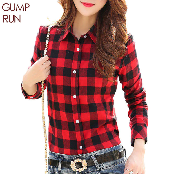 GUMPRUN Fashion Women Plaid Shirt Flannel Shirt Long Sleeve Women Blouses Shirt Women Plus Size 5XL Cotton Blusas Tops Blouse