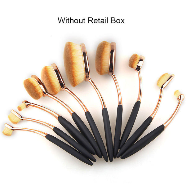 NEW Toothbrush Shape Oval Makeup Brush Foundation Powder Eyebrow Make up Brushes Beauty Tools Black Gold 10PCS/set + Retail Box