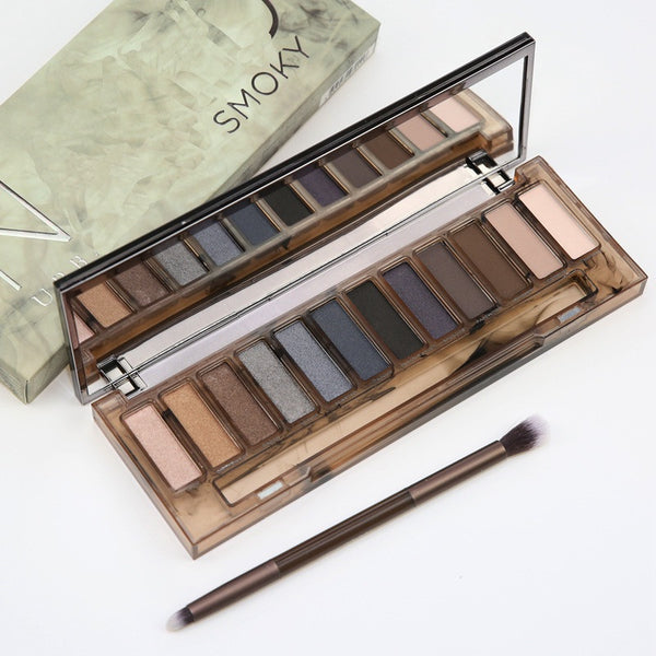 High Quality 12 Colors NK SMOKY Eyeshadow Palette Natural Eye Shadow With Double Brush Makeup Set Cosmetics