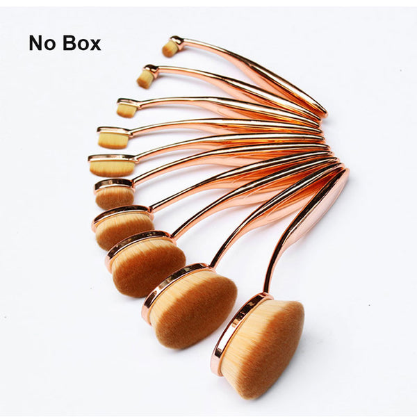 Fashion 10pcs Rose Gold Cosmetics Brush Toothbrush Shape Foundation Power Face Eyeliner Puff Makeup Brushes Tools with Box