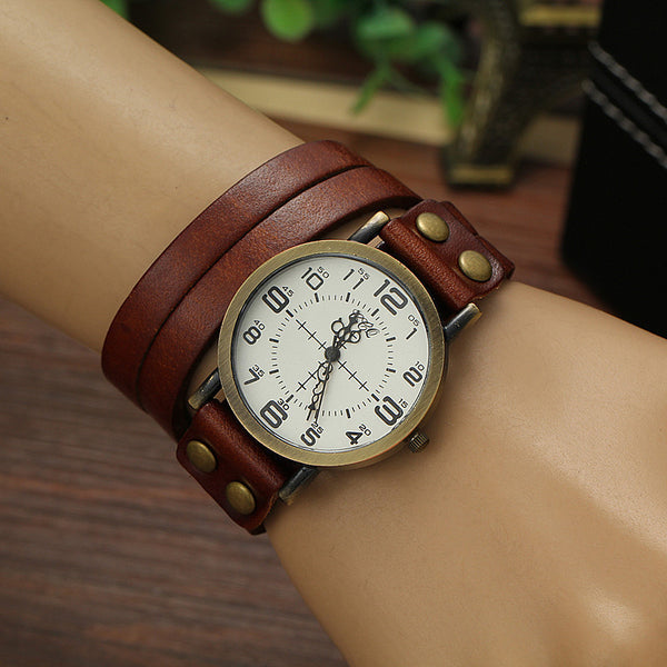 2016 New Punk Style Quartz Watches Women Personality Leather Bracelet Watch Fashion Casual Clock Relogio Feminino