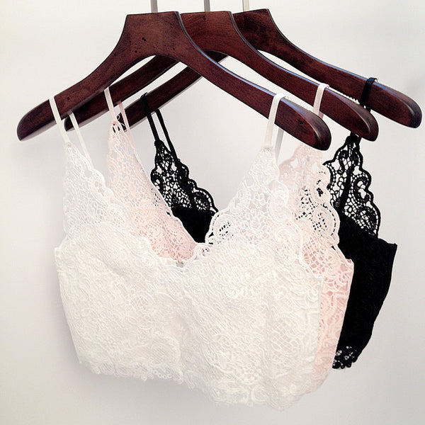 Lace Bralette Zip Brandy Melville Deep V Neck Crop Tops Camisoles Strappy Bralet Bustier Halter Crochet Women Bra 2016 Summer