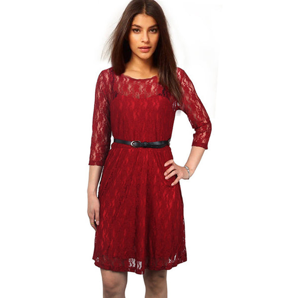 Free shipping, 2016 new arrive Sexy Spoon Neck 3/4 Sleeve Belt Include Lace colorful Sakter Dress, WL2189