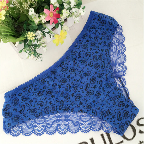 2016 Fashion Women Underwear Sexy Lace Panties Floral Print Briefs Tansparent Panties Women Lingeries  453