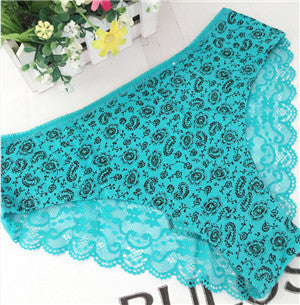 2016 Fashion Women Underwear Sexy Lace Panties Floral Print Briefs Tansparent Panties Women Lingeries  453