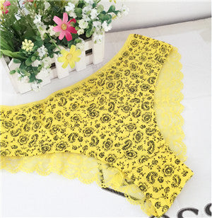 2016 Fashion Women Underwear Sexy Lace Panties Floral Print Briefs Tansparent Panties Women Lingeries  453