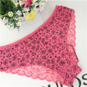 2016 Fashion Women Underwear Sexy Lace Panties Floral Print Briefs Tansparent Panties Women Lingeries  453