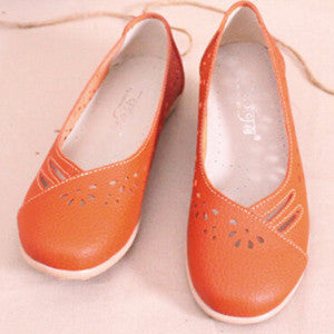 Women's genuine leather shoes Lady shoes pure Lady openwork shoes for wemen beef peas at the end of the end of shoes