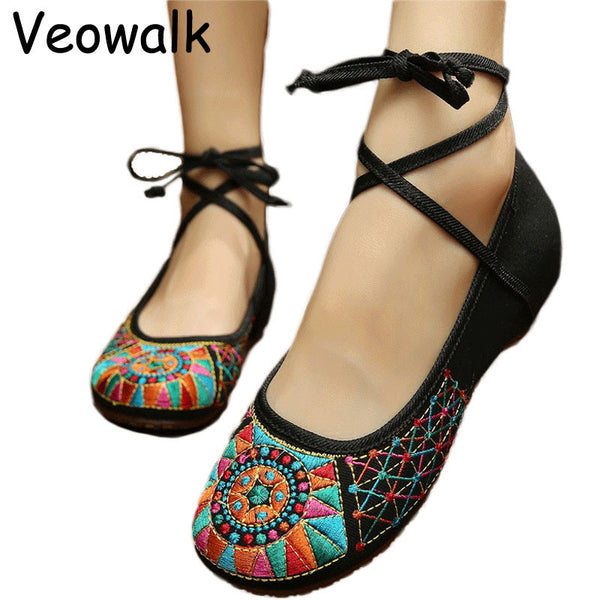 Plus Size 41 2016 New Fashion Women's Shoes Old Peking Flats,Ladies Embroidery Soft Sole Lace-Up Casual Shoes zapatos mujer