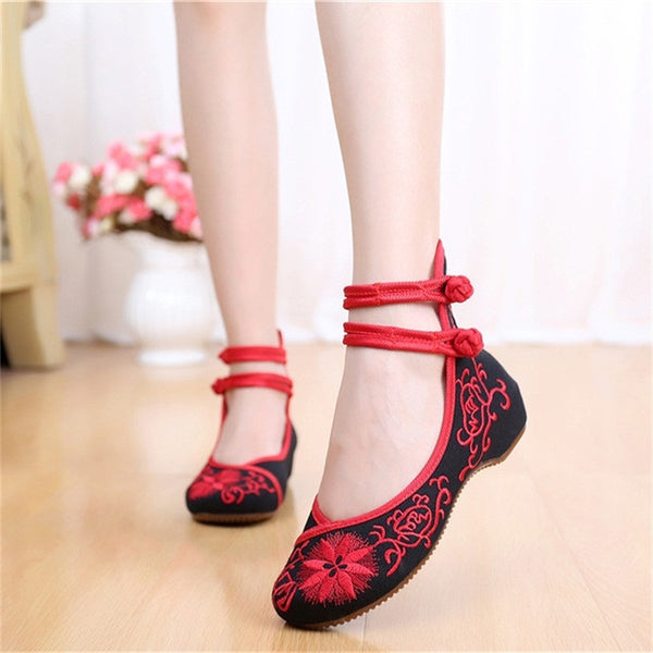 Plus Size 41 Fashion Women's Shoes Sunflowers Flats Casual Embroidery Shoes Mary Janes Soft Sole Cloth Walking Shoes  Red Blue