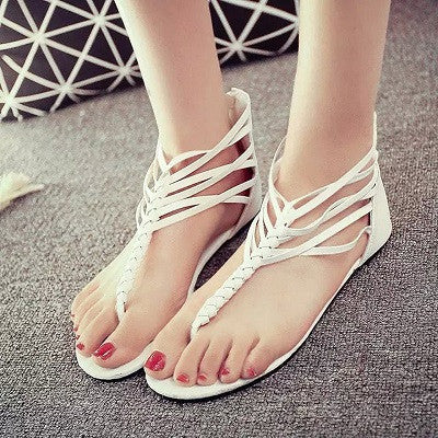 Fashion Black White Toepost Flats Women Flip Flops Ankle-Wrap Bohemia weaving sandals Summer Lady Beach Shoes