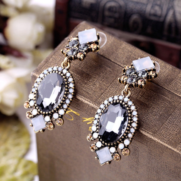 Fashion Statement  Vintage Square Gold Plated Clear Stone Pendants Drop Earrings for Women Girls