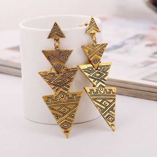 new arrival fashion Jewelry retro vintage exaggerated big geometric triangle earrings free shipping wholesale