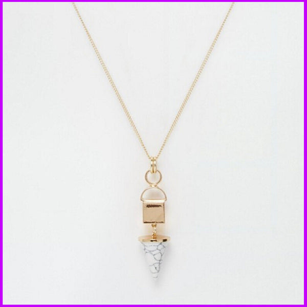 Famous Brand Shop Forever Bijoux Marble Stone Necklaces 21 White Green 18K Gold Bop Long Chain Cone Geometric Pendants For Women