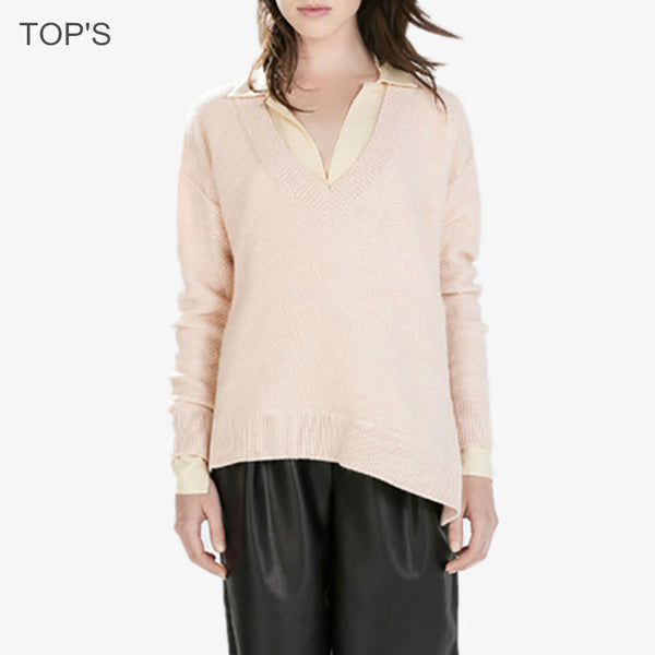 2016 Womens Deep V-Neck Sweaters Fashion Knitted Loose Pull Jumpers Topshop