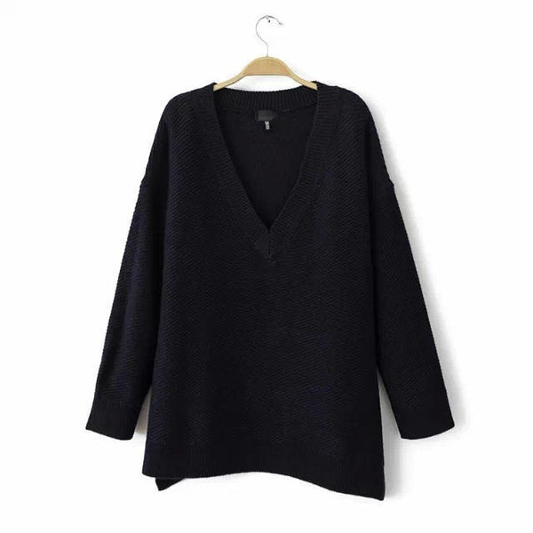 2016 Womens Deep V-Neck Sweaters Fashion Knitted Loose Pull Jumpers Topshop