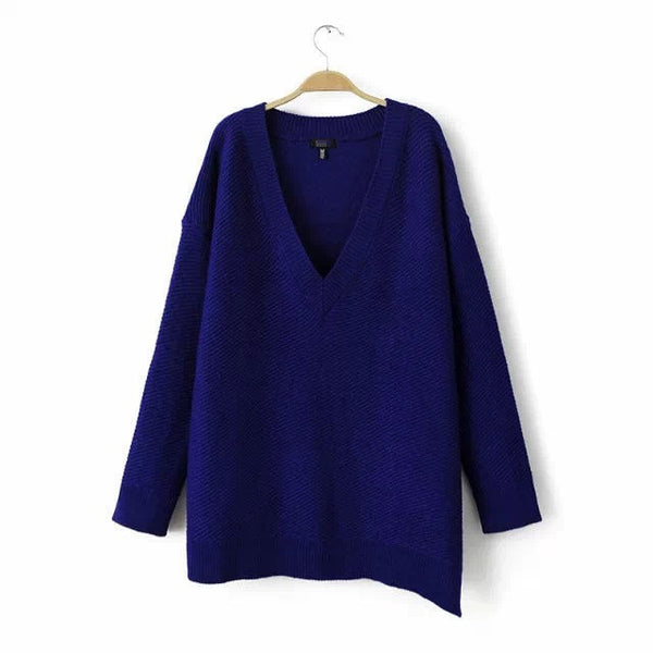 2016 Womens Deep V-Neck Sweaters Fashion Knitted Loose Pull Jumpers Topshop