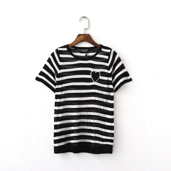 TOPSHOP short sleeve cdg play couple t shirt striped solid cotton tshirt embroidery heart high quality tee