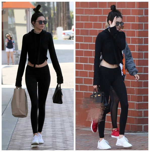 KENDALL  Chiara stylish black crop hoodie  hem  side slit  HIGH waist solid candy color Topshop Tracksuit Sweatshirt