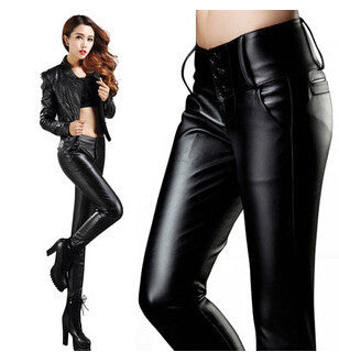 New spring pu leather pants womens Autumn 2016 fashion topshOP pencil trousers for woman ,Personalized Sexy for Women black