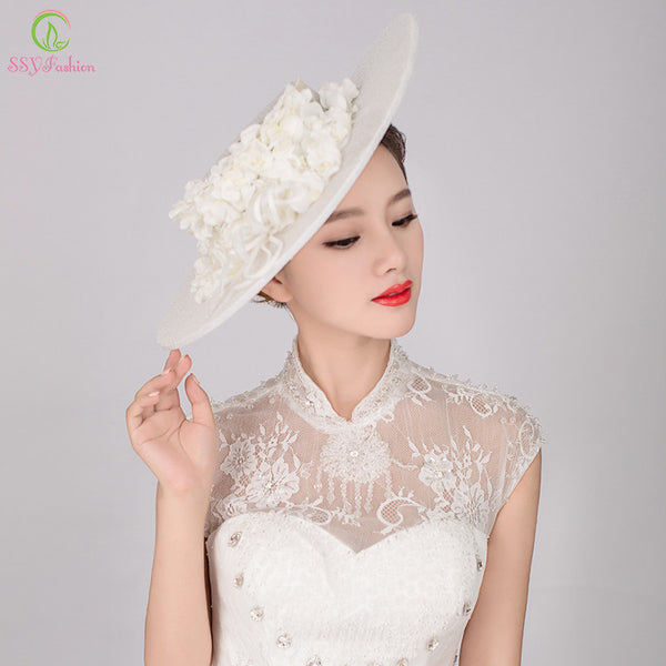 2016 New Bridal Hats Handmade Gauze Lace Flower Vintage Elegant Hair Headdress Wedding Hat Bride Luxury Wedding Accessories