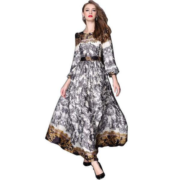 New Fashion 2016 Designer  Maxi Dress Women's  Printed Celebrity Party Long Dress