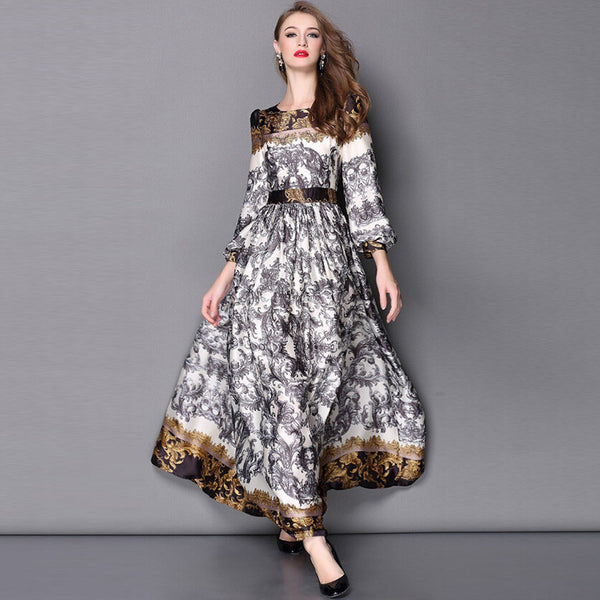 New Fashion 2016 Designer  Maxi Dress Women's  Printed Celebrity Party Long Dress