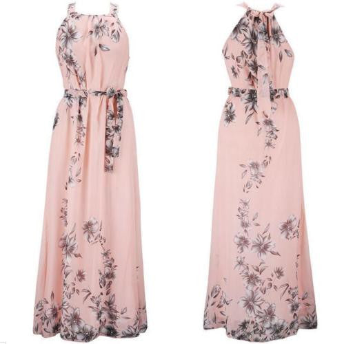 CChappiness Women Long Sleeveless Chiffon Evening Dress Gowns Casual Print Beach Dresses